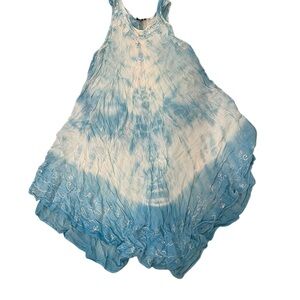 Ryu Blue and White Asymmetrical High-Low Halter Sundress
